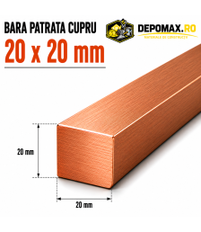 Bara patrata cupru 20 x 20 mm – lungime 3 metri – Cu-ETP